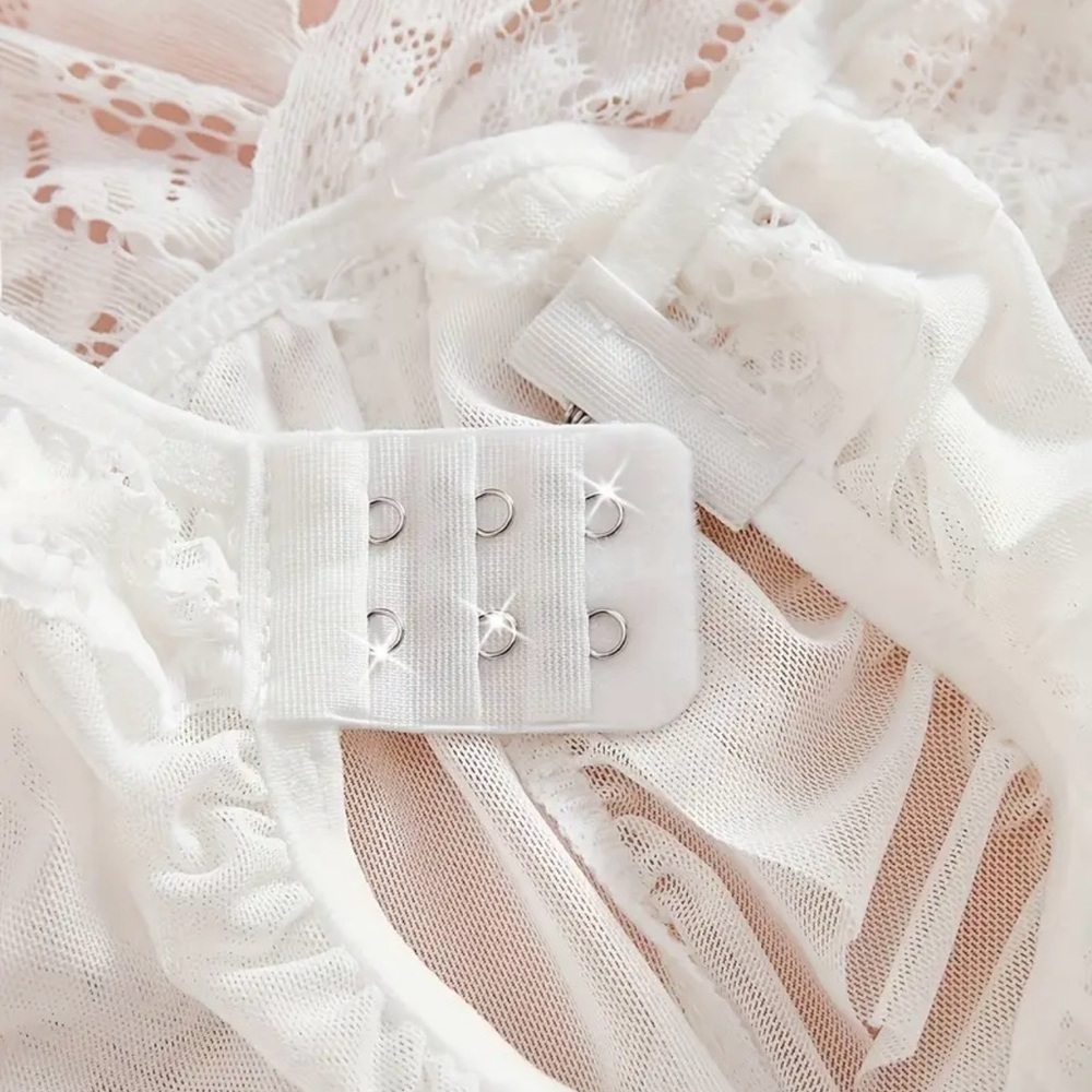 NWT White Lace Babydoll Lingerie Set Ruffle Hem & Matching Panty Size XL - Picture 10 of 11